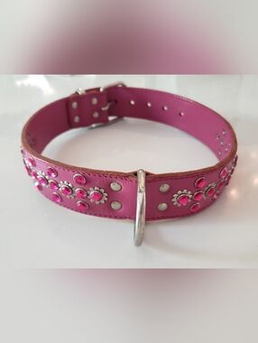 Dog Collar, Pink w/ Rhinestones, Lg